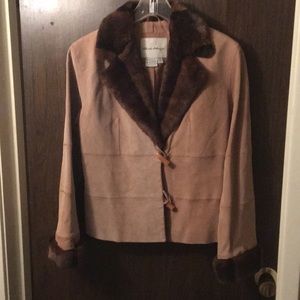 Genuine Leather Short Jacket w/Fur collar & cuffs